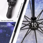 여성용 역방향 접이식 자동 우산, 10 갈비뼈, 강한 방풍 우산 - 이미지 2