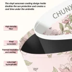 우아한 UPF50 + 우산 로맨틱 꽃 언어 자외선 차단 우산 비닐 코팅 비 파라솔 태양 그늘 접는 우산 - 이미지 3