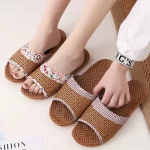 Mntrerm 여성용 리넨 슬리퍼, 여성용 홈 슈즈, 여성 캐주얼 슬라이드, 플로럴 아마 플립 플롭 보우 샌들, 2023 여름 신상 - 이미지 3