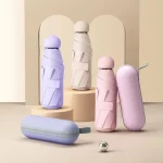 안티 UV 확대 이중 목적 태양 우산 작은 우산 UV 선 스크린 검은 고무 파라솔 파라그 미니 캡슐 우산