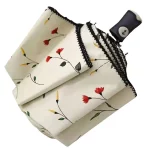 작은 꽃 자동 우산 방풍 차양 비닐 UV 보호 3 접는 햇볕이 잘 드는 비오는 이중 용도 파라솔 비옷