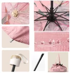 UPF50 + 접는 우산 더블 레이어 태양 비 우산 보관 가방 UV 보호 비닐 코팅 파라솔 태양 그늘 우산 - 이미지 5