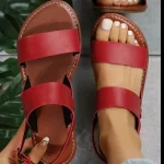 여성용 플랫 샌들 2023 가죽 크로스 스트랩, 로마 스타일 하이 퀄리티, 여름 숙녀 신발 버클 스트랩 - 이미지 6