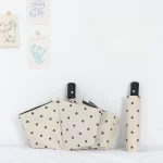 완전 자동 접이식 폴카 도트 우산 UV 자외선 차단 태양 우산 파라솔 비닐 간단한 비 이중 목적 우산