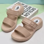 여름 두꺼운 굽 슬립온 여성 샌들 플라스틱 이중 스트랩 편안한 소프트 바닥 방수 다용도 캐주얼 신발