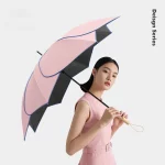 꽃잎 통나무 손잡이 직선 극 긴 우산 현대 단순 달콤한 비 이중 목적 태양 보호 우산 - 이미지 2