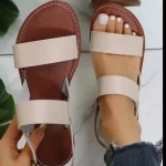 여성용 플랫 샌들 2023 가죽 크로스 스트랩, 로마 스타일 하이 퀄리티, 여름 숙녀 신발 버클 스트랩 - 이미지 5