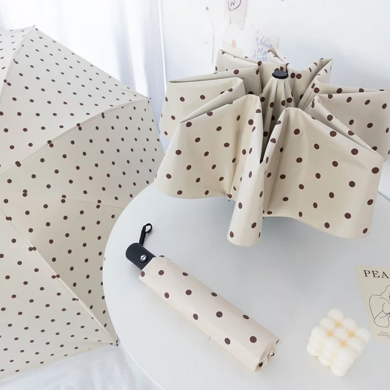 kf-S9c62a846d7e9429b8a4992ad0d935fdaW 완전 자동 접이식 물방울 무늬 우산 UV 차단 햇빛 가리개 비닐 심플 레인 겸용 우산 - 이미지 1