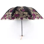 여성을위한 독특한 자수 비 태양 우산 여성 예술적 레이스 우산을위한 수동 3 배 UV 우산 절묘한 파라솔 - 이미지 6