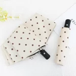 완전 자동 접이식 폴카 도트 우산 UV 태양 보호 태양 우산 파라솔 비닐 단순 비 이중 목적 우산 - 이미지 5