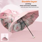UPF50 + 접는 우산 더블 레이어 태양 비 우산 보관 가방 UV 보호 비닐 코팅 파라솔 태양 그늘 우산 - 이미지 3