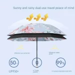 더블 레이어 접는 우산 꽃 인쇄 UPF50 + 태양 비 우산 UV 보호 비닐 코팅 파라솔 태양 그늘 우산 - 이미지 3