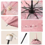 UPF50 + 접는 우산 더블 레이어 태양 비 우산 보관 가방 UV 보호 비닐 코팅 파라솔 태양 그늘 우산 - 이미지 5