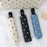 완전 자동 접이식 폴카 도트 우산 UV 태양 보호 태양 우산 파라솔 비닐 단순 비 이중 목적 우산 - 이미지 3