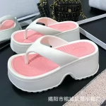 두꺼운 바닥 여성 플립 플롭 여름 패션 샌들 야외 비치 슬리퍼 욕실 홈 신발 컴포트 소프트 솔 슬라이드 - 이미지 4