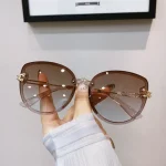 남녀공용 패션 고양이 눈 선글라스, 브랜드 디자이너, 야외 쉐이드, 여성용 그라데이션 금속 프레임 선글라스, UV400