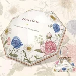 더블 레이어 접는 우산 꽃 인쇄 UPF50 + 태양 비 우산 UV 보호 비닐 코팅 파라솔 태양 그늘 우산