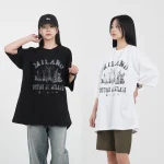 여성 빅사이즈 캐쥬얼 여름 커플 오버핏 레터링 캐릭터 박스 롱 반팔 티셔츠 밀라노 - 이미지 2