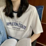 여성용 오버핏 반팔 티셔츠 여름 베이직 라운드 대형 사이즈 셔츠 블라우스 탑 톱 여자용 티셔츠 - 이미지 4