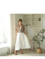 V넥 포인트 프릴 롱원피스 FREE 빠른배송 - 이미지 3