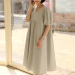 브이넥 셔링 퍼프 롱원피스 FREE 빠른배송 - 이미지 2