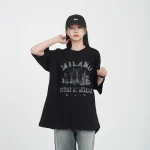 여성 빅사이즈 캐쥬얼 여름 커플 오버핏 레터링 캐릭터 박스 롱 반팔 티셔츠 밀라노 - 이미지 3