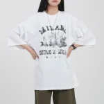 여성 빅사이즈 캐쥬얼 여름 커플 오버핏 레터링 캐릭터 박스 롱 반팔 티셔츠 밀라노