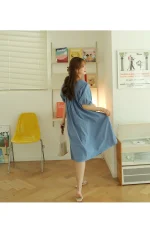 브이넥 셔링 퍼프 롱원피스 FREE 빠른배송 - 이미지 6