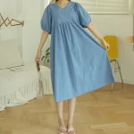 브이넥 셔링 퍼프 롱원피스 FREE 빠른배송