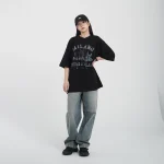 여성 빅사이즈 캐쥬얼 여름 커플 오버핏 레터링 캐릭터 박스 롱 반팔 티셔츠 밀라노 - 이미지 5