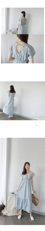 V넥 포인트 프릴 롱원피스 FREE 빠른배송 - 이미지 5