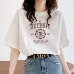 베이직 여성 반팔티셔츠 면100% 여름 빅사이즈 흰티 라운드 면티셔츠 - 이미지 3