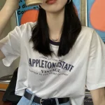 여성용 오버핏 반팔 티셔츠 여름 베이직 라운드 대형 사이즈 셔츠 블라우스 탑 톱 여자용 티셔츠 - 이미지 6