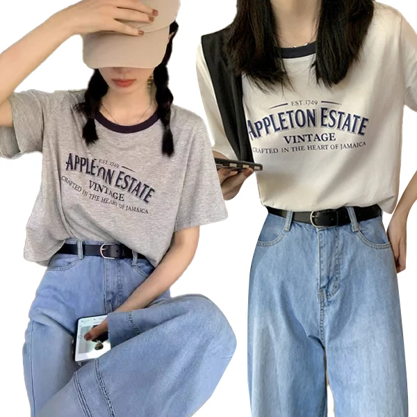 kf-A46d4441637a24492962571cc07f6f456q 여성용 오버핏 반팔 티셔츠 여름 베이직 라운드 대형 사이즈 셔츠 블라우스 탑 톱 여자용 티셔츠 - 이미지 1