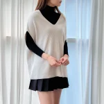 여성 캐시미어 니트 베스트 브이넥 루즈핏 가을 겨울 조끼 - 이미지 6