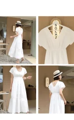 밴딩프릴 백리본 브이넥 롱원피스 FREE 빠른배송 - 이미지 4