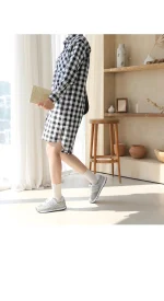 깔끔체크 언발 셔츠형 롱원피스 S,M 빠른배송 - 이미지 4