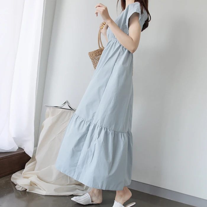 kf-A69298ce78226458abc7c872764474fc1w 밴딩프릴 백리본 브이넥 롱원피스 FREE 빠른배송 - 이미지 1