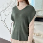 여성 캐시미어 니트 베스트 브이넥 루즈핏 가을 겨울 조끼 - 이미지 5