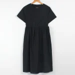 린넨터치 리본 셔링 반팔 롱 원피스 FREE 빠른배송 - 이미지 2