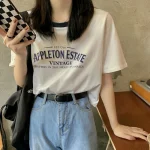 여성용 오버핏 반팔 티셔츠 여름 베이직 라운드 대형 사이즈 셔츠 블라우스 탑 톱 여자용 티셔츠 - 이미지 2