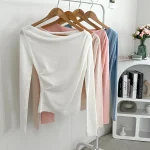 [1015MK]메로아 드레이프 셔링 니트 봄 여성 하객룩 오프숄더 - 이미지 5