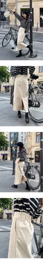 뒷밴딩 절개라인 트임 H라인 롱스커트 S,M 빠른배송 - 이미지 4