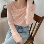 [1015MK]메로아 드레이프 셔링 니트 봄 여성 하객룩 오프숄더 - 이미지 4