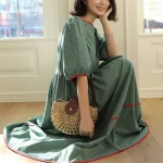 그린베리 배색 체크 퍼프소매 롱원피스 FREE 빠른배송