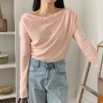 [1015MK]메로아 드레이프 셔링 니트 봄 여성 하객룩 오프숄더 - 이미지 3