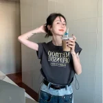 여성 크롭 반팔티 여름 면티 루즈핏 라운드 여자 크롭티셔츠 - 이미지 3