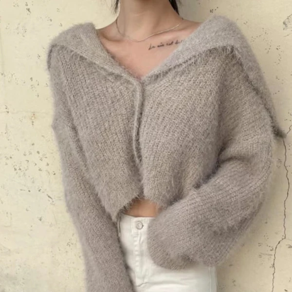 kf-Ac79f42c3807046e2a7c80f6ddb0c9497z 여리여리 울 니트 크롭 여성 겨울 가디건 3컬러 - 이미지 1