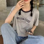 여성용 오버핏 반팔 티셔츠 여름 베이직 라운드 대형 사이즈 셔츠 블라우스 탑 톱 여자용 티셔츠 - 이미지 3