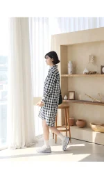 깔끔체크 언발 셔츠형 롱원피스 S,M 빠른배송 - 이미지 3